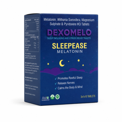 Dexomelo - Sleepease Melatonin Tablets | Sleep Support & Stress Relief | 30 Tablets